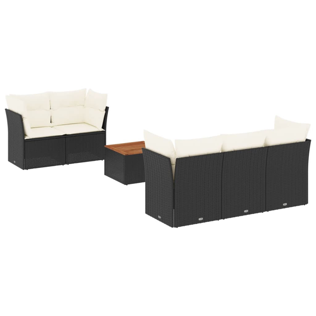 6-Delige Loungeset Met Kussens Poly Rattan Zwart en crème
