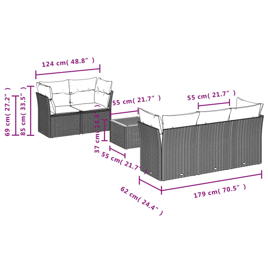 6-Delige Loungeset Met Kussens Poly Rattan Zwart en crème
