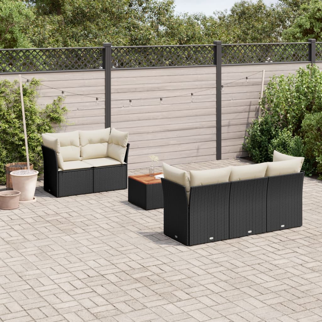 6-Delige Loungeset Met Kussens Poly Rattan Zwart en crème
