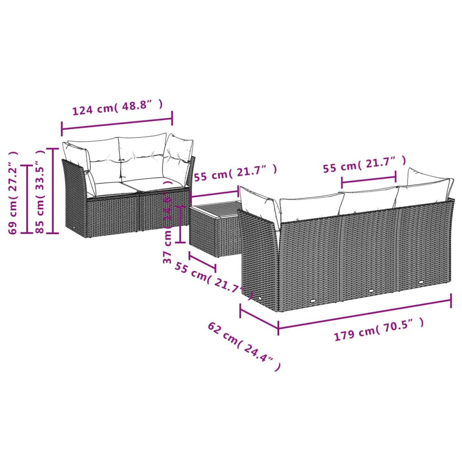 6-Delige Loungeset Met Kussens Poly Rattan Beige en grijs