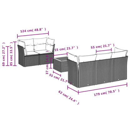 6-Delige Loungeset Met Kussens Poly Rattan Grijs