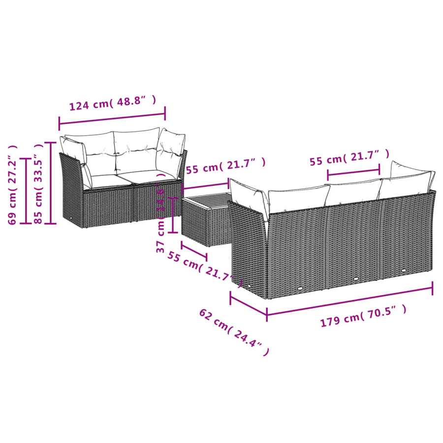 6-Delige Loungeset Met Kussens Poly Rattan Grijs