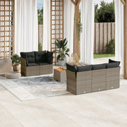 Loungeset 6-delig poly rattan grijs acacia