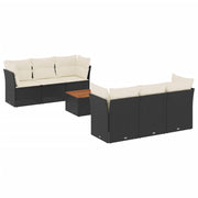 7-piece lounge set with cushions poly rattan black