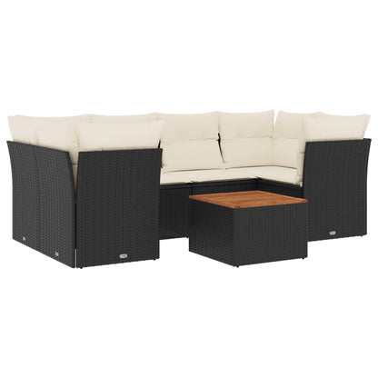 7-Delige Loungeset Met Kussens Poly Rattan Zwart