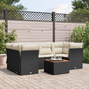 7-piece lounge set with cushions poly rattan black