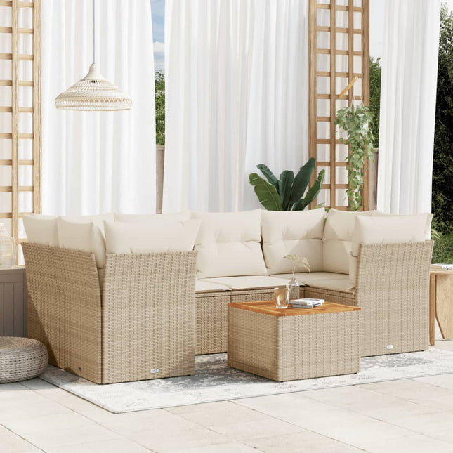 7-Delige Loungeset Met Kussens Poly Rattan Beige beige and cream