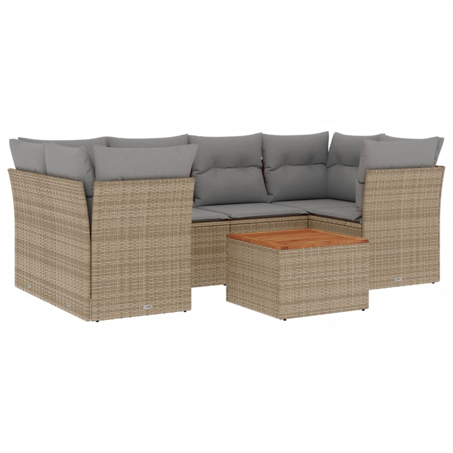 7-Delige Loungeset Met Kussens Poly Rattan Beige