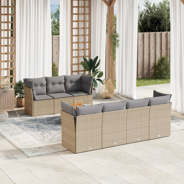 8-Delige Loungeset Met Kussens Poly Rattan Beige