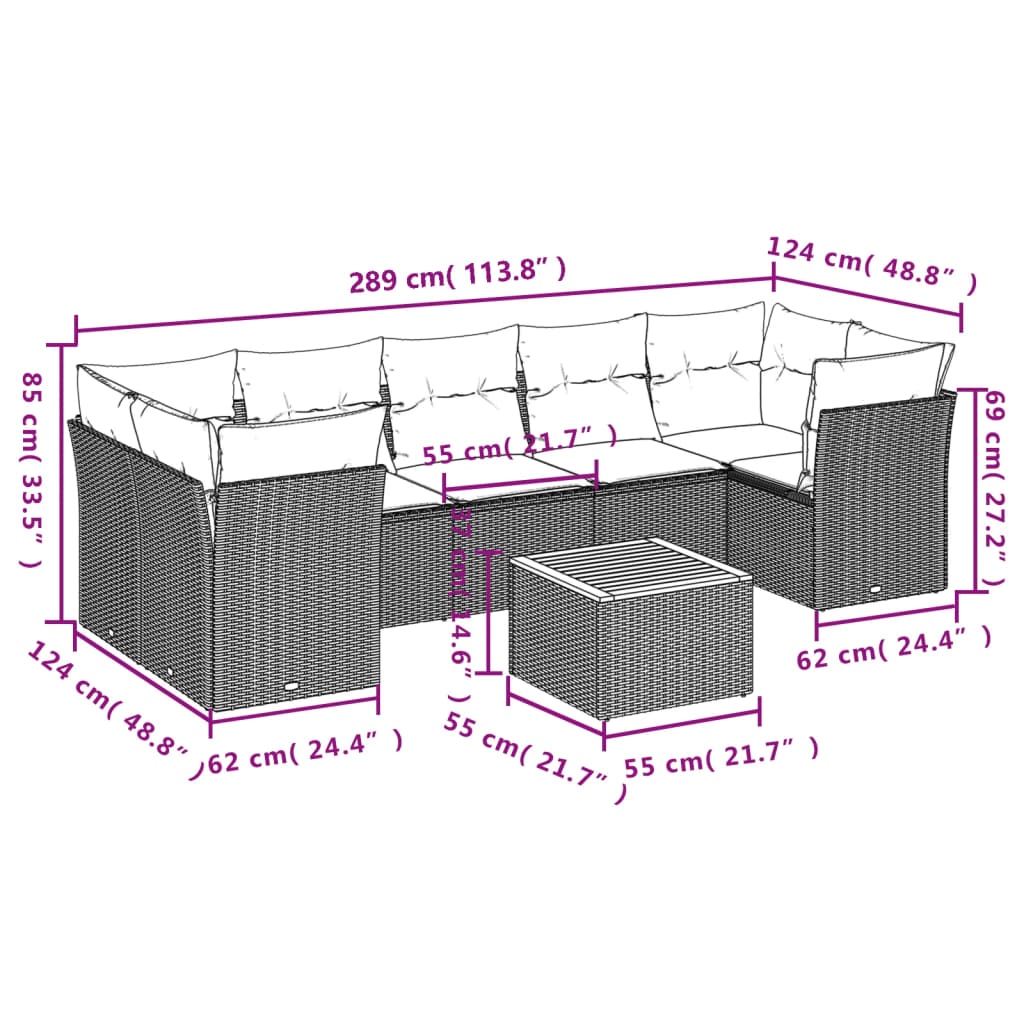 8-Delige Loungeset Met Kussens Poly Rattan Zwart