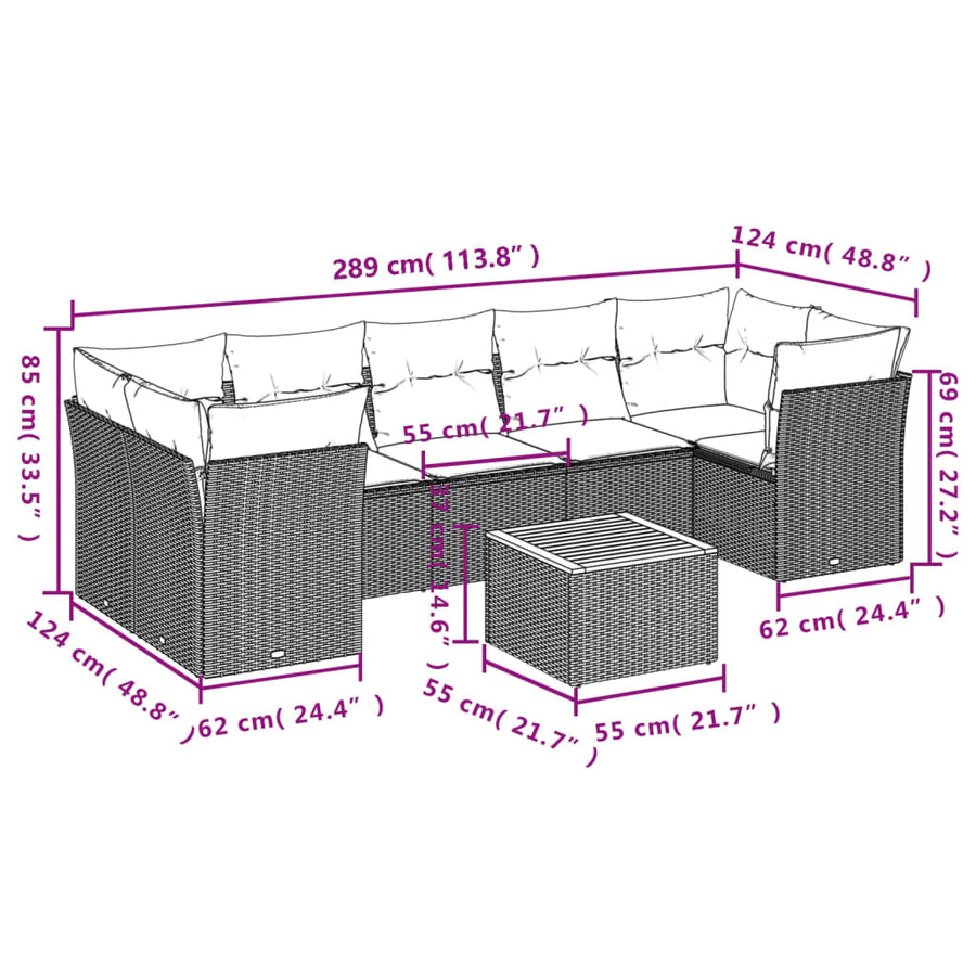 8-Delige Loungeset Met Kussens Poly Rattan Beige