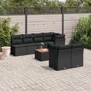 Loungeset 8-delig poly rattan zwart acaciahout