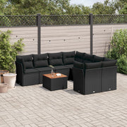 9-piece Lounge Set with cushions poly rattan black