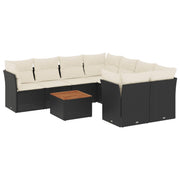 9-piece Lounge Set with cushions poly rattan black