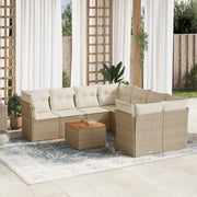 9-piece Lounge Set with Cushions Poly Rattan Beige