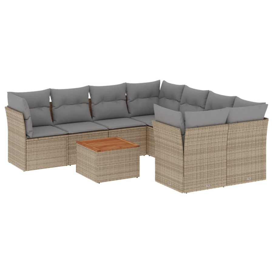9-Delige Loungeset Met Kussens Poly Rattan Beige