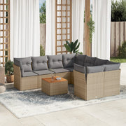 9-piece Lounge Set with Cushions Poly Rattan Beige