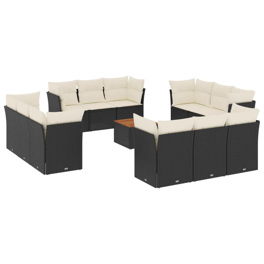 3-Delige Loungeset Met Kussens Poly Rattan Zwart en crème