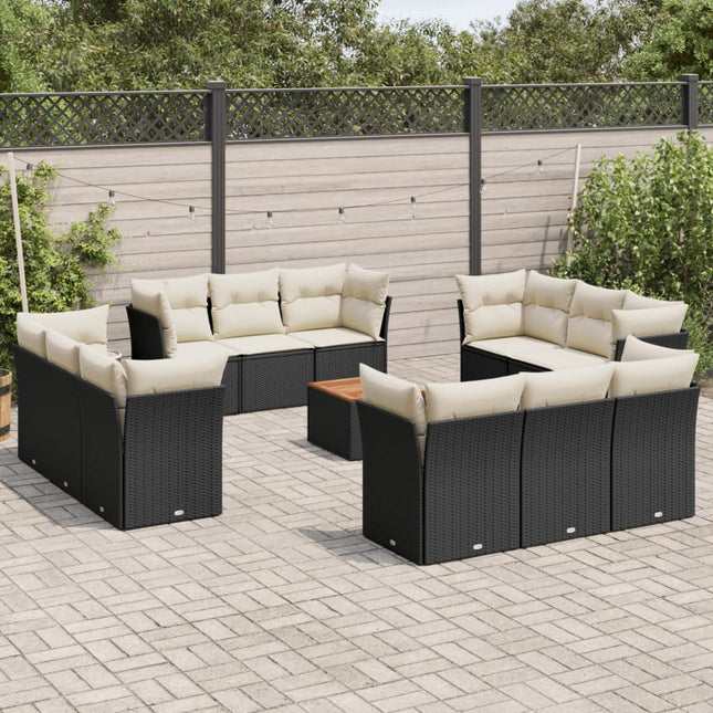 3-Delige Loungeset Met Kussens Poly Rattan Zwart en crème