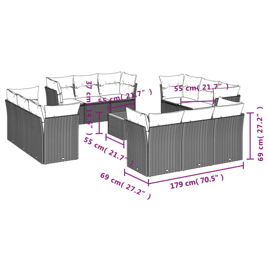 3-Delige Loungeset Met Kussens Poly Rattan Beige beige and cream
