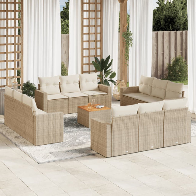 3-Delige Loungeset Met Kussens Poly Rattan Beige beige and cream