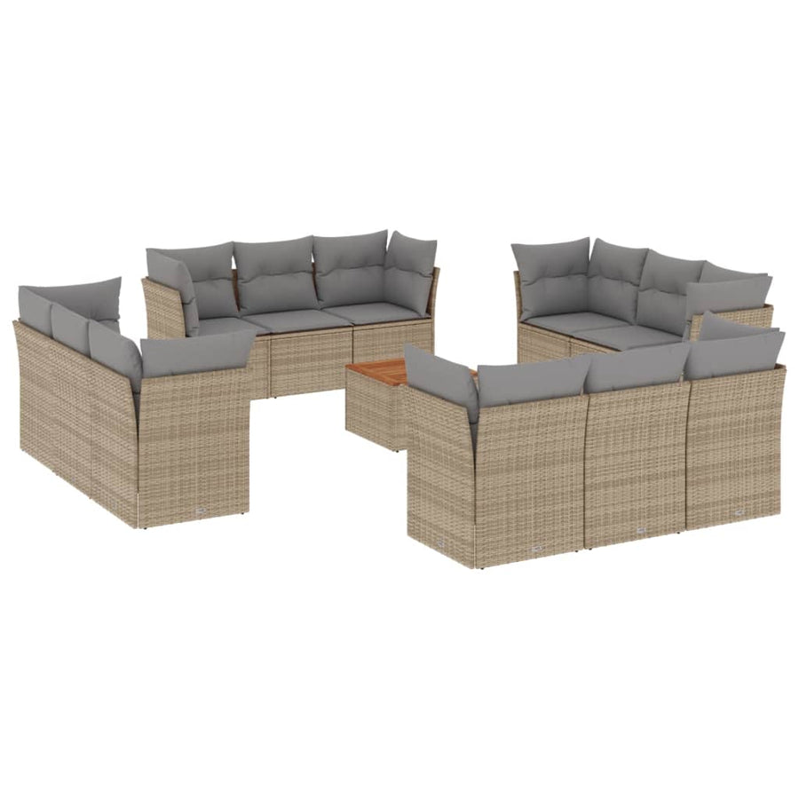 3-Delige Loungeset Met Kussens Poly Rattan Beige en grijs