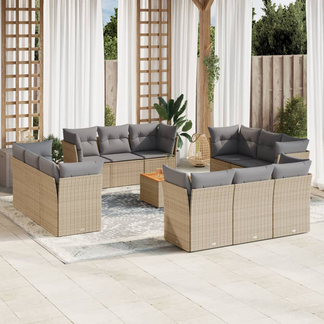 3-Delige Loungeset Met Kussens Poly Rattan Beige en grijs