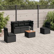 6-piece Lounge Set with cushions poly rattan black
