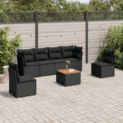7-piece lounge set with cushions poly rattan black