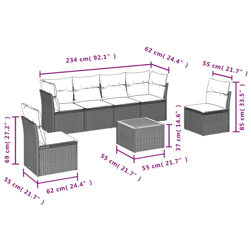 7-Delige Loungeset Met Kussens Poly Rattan Beige