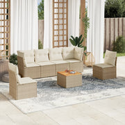 7-piece Loungeset with cushions poly rattan beige