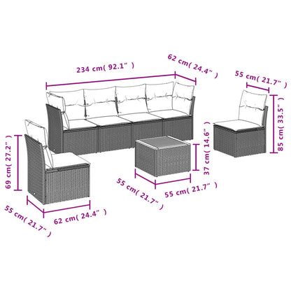 7-Delige Loungeset Met Kussens Poly Rattan Beige
