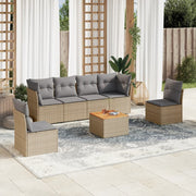 7-piece Loungeset with cushions poly rattan beige