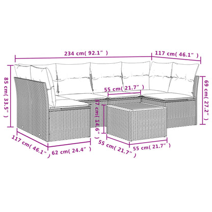 7-Delige Loungeset Met Kussens Poly Rattan Zwart
