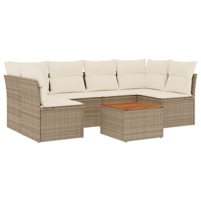 7-Delige Loungeset Met Kussens Poly Rattan Beige