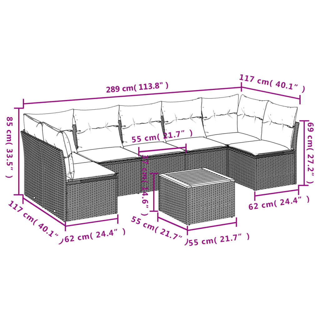 8-Delige Loungeset Met Kussens Poly Rattan Beige