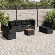 9-piece Lounge Set with cushions poly rattan black