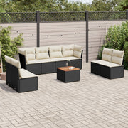 9-piece Lounge Set with cushions poly rattan black
