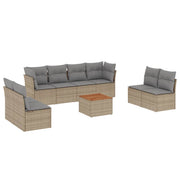 9-piece Lounge Set with Cushions Poly Rattan Beige