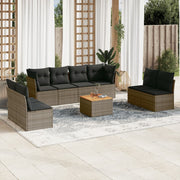 9-piece Loungeset with cushions poly rattan grey