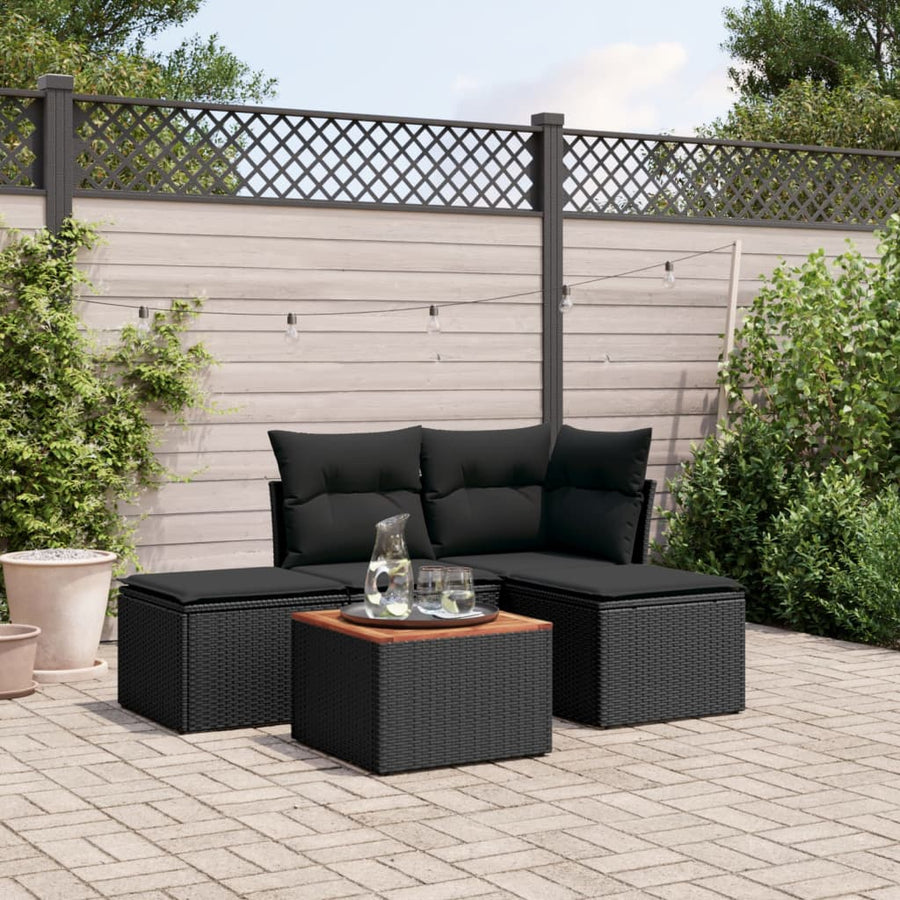 5-Delige Loungeset Met Kussens Poly Rattan Zwart