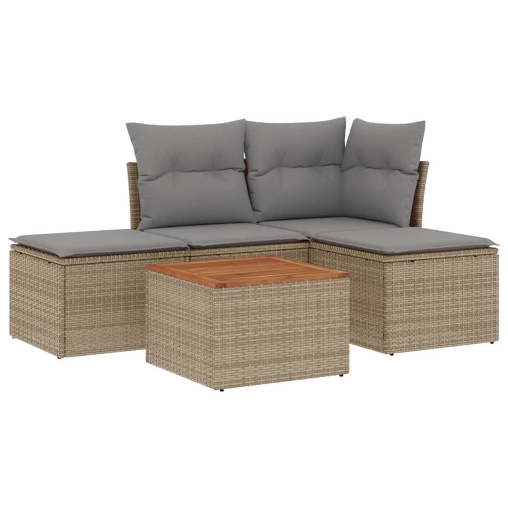 5-Delige Loungeset Met Kussens Poly Rattan Beige