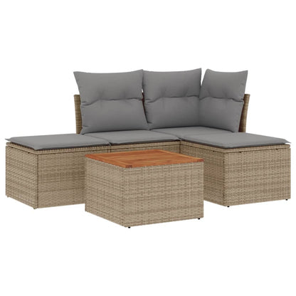 5-Delige Loungeset Met Kussens Poly Rattan Beige