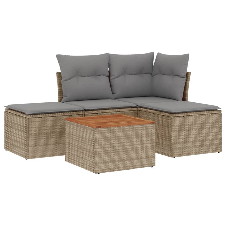 5-Delige Loungeset Met Kussens Poly Rattan Beige