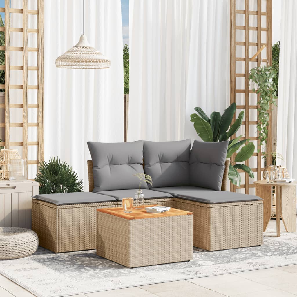 5-Delige Loungeset Met Kussens Poly Rattan Beige