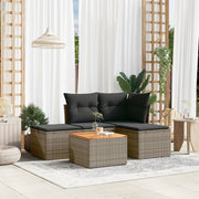 5-piece Loungeset with cushions poly rattan grey