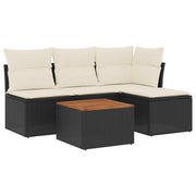 5-Piece Loungeset with Cushions Poly Rattan Black