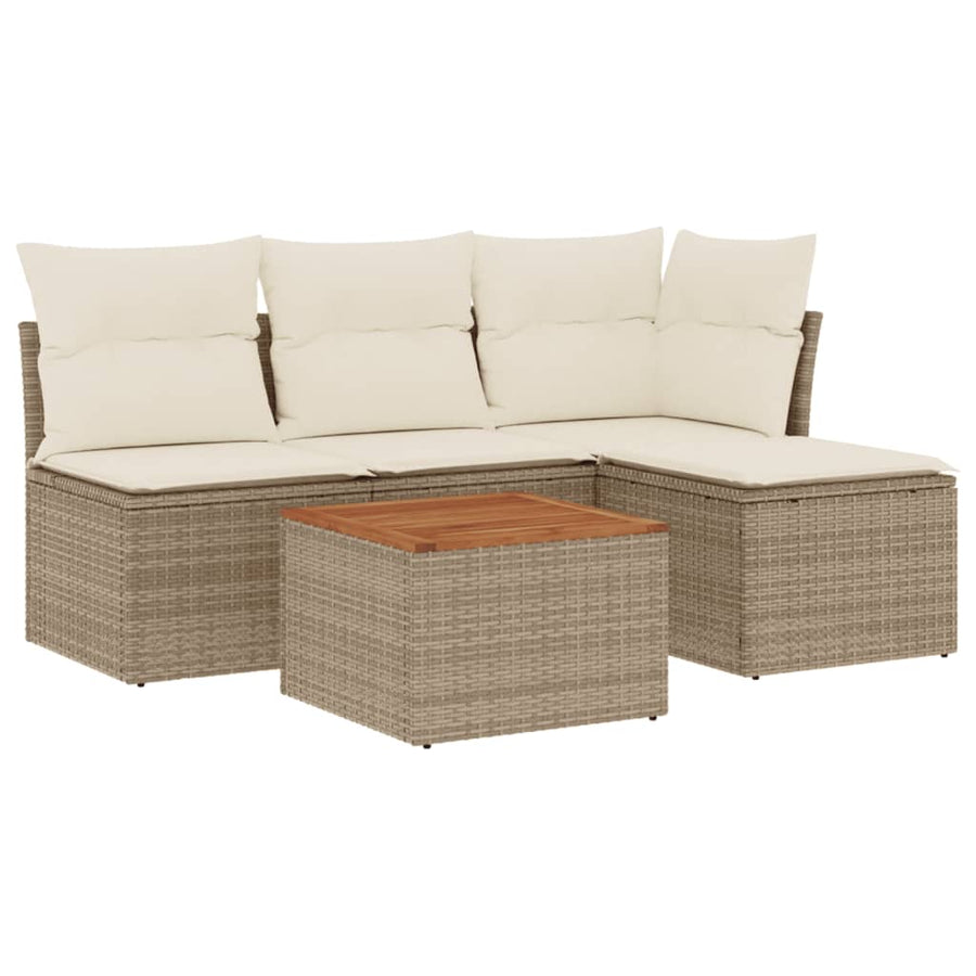 5-delige Loungeset met kussens poly rattan beige