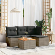 5-piece Loungeset with cushions poly rattan grey
