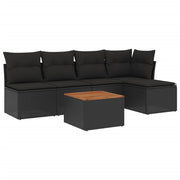 6-piece Lounge Set with cushions poly rattan black